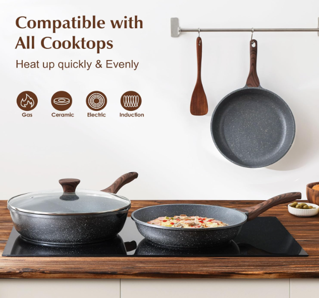 High Quality Nonstick Frying Pan Skillet, Swiss Granite Coating Omelette Pan, Healthy Stone Cookware Chef's Pan, PFOA Free 9.5 inch
