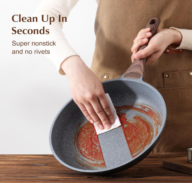 High Quality Nonstick Frying Pan Skillet, Swiss Granite Coating Omelette Pan, Healthy Stone Cookware Chef's Pan, PFOA Free 9.5 inch