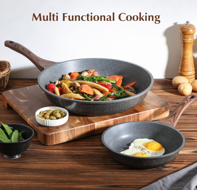 High Quality Nonstick Frying Pan Skillet, Swiss Granite Coating Omelette Pan, Healthy Stone Cookware Chef's Pan, PFOA Free 9.5 inch
