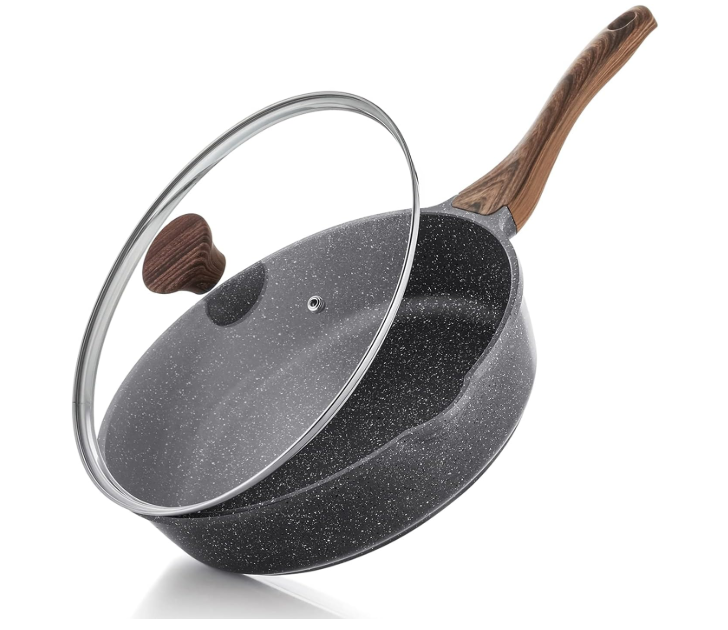 High Quality Nonstick Skillet, Deep Frying Pan 10-inch, Saute Pan with Lid, Stay-cool Handle, Healthy Stone Cookware Cooking Pan, Induction Compatible (10-Inch/3.5QT)