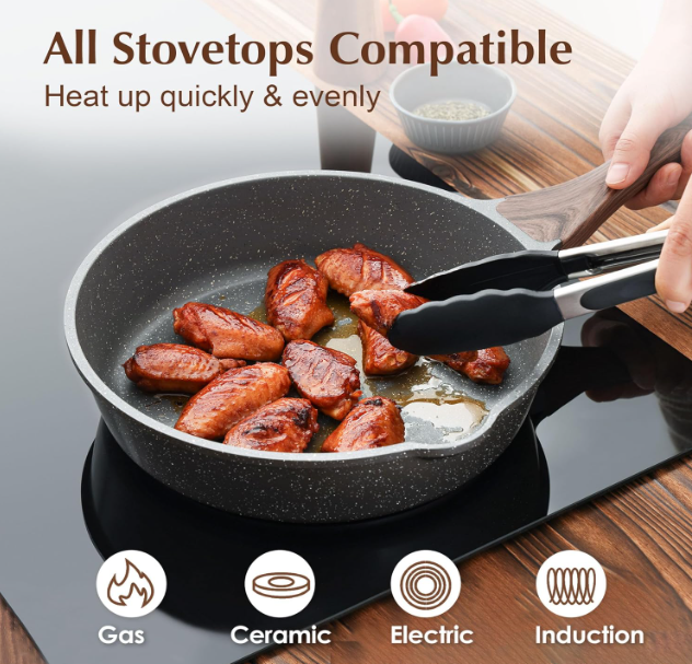 High Quality Nonstick Skillet, Deep Frying Pan 10-inch, Saute Pan with Lid, Stay-cool Handle, Healthy Stone Cookware Cooking Pan, Induction Compatible (10-Inch/3.5QT)
