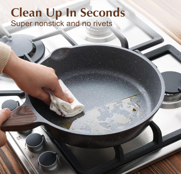 High Quality Nonstick Skillet, Deep Frying Pan 10-inch, Saute Pan with Lid, Stay-cool Handle, Healthy Stone Cookware Cooking Pan, Induction Compatible (10-Inch/3.5QT)