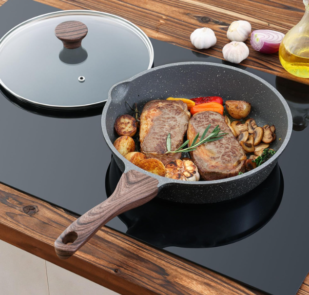 High Quality Nonstick Skillet, Deep Frying Pan 10-inch, Saute Pan with Lid, Stay-cool Handle, Healthy Stone Cookware Cooking Pan, Induction Compatible (10-Inch/3.5QT)