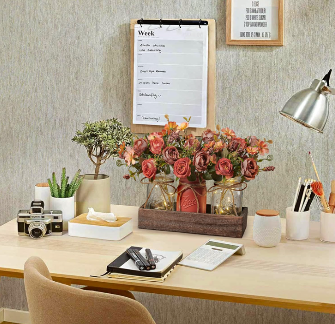 3 Pcs Mason Jar Centerpiece Table Decorations for Dining Table Decor Farmhouse Coffee Table Decor with Wood Tray and Led Light Table Centerpieces.