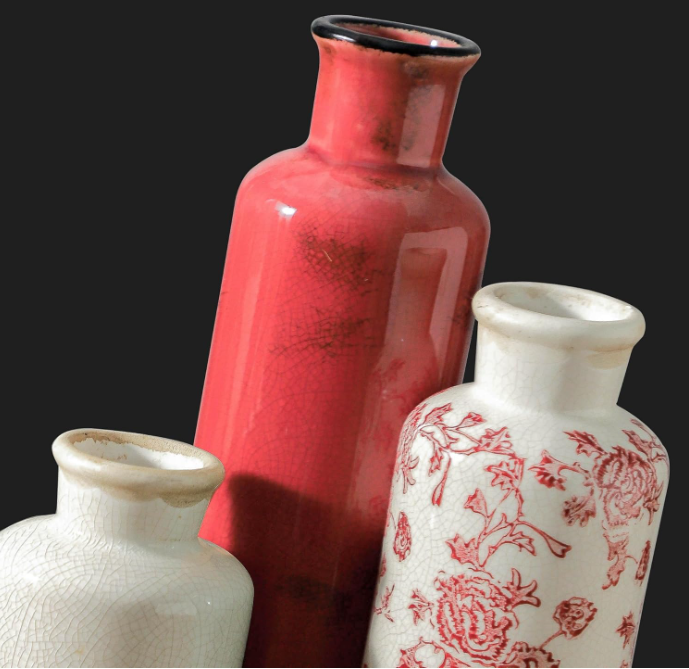 Vintage Vase Set of 3, Ceramic Vintage Flower Vases, Chinoiserie Decorative Home Decor Retro Floral Vase Rustic Farmhouse Decor for Table Bookshelf