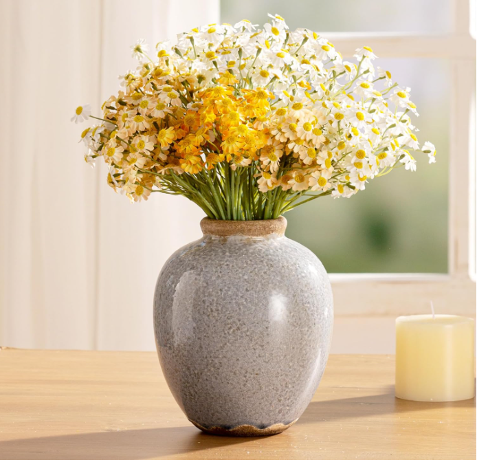 Ceramic Vintage Vase, Flower Rustic Vase Decorative Chinoiserie Decor Rustic Farmhouse Retro Floral Vases for Table Bookshelf Mantel Kitchen Living Room Office - 7.8inch Gray