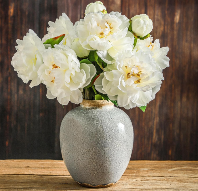 Ceramic Vintage Vase, Flower Rustic Vase Decorative Chinoiserie Decor Rustic Farmhouse Retro Floral Vases for Table Bookshelf Mantel Kitchen Living Room Office - 7.8inch Gray