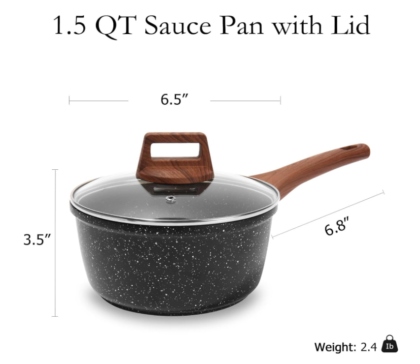Top Quaity Nonstick Sauce Pan with Lid, 1.5 QT Small Soup Pot Compatible with All Stovetops (Gas, Electric & Induction), PFOA Free, Black