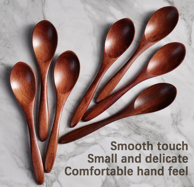 Top Quality 7 PCS Small Wooden Spoons, 5.8 Inch Honey Spoons for Tea, Hardwood Wooden Honey Teaspoon for Coffee, Little Tiny Wood Spoons, Bamboo Table Spoon for stirring, Wooden Spoons for Utensils Set.