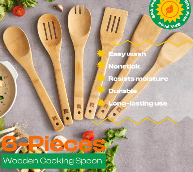 High Quality Cooking Spoons 6-Piece – Wooden Cooking Utensils Set with Wooden Spoons for Cooking & Spatulas Wooden Utensil Sets – Premium Kitchen Utensils Set – Durable First Apartment Essentials