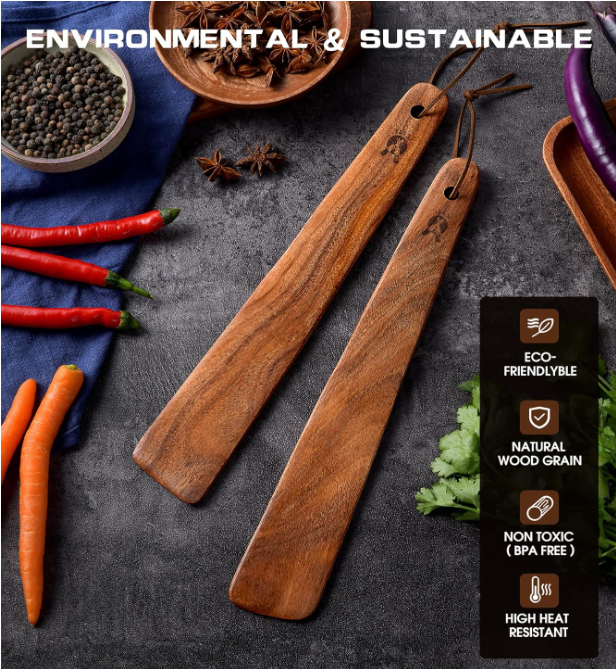 Good Quality 12 inch Teak Wooden Spatula for Cooking, Small Wood Flipper, Egg Scraper, Flat Wood Turner, Multipurpose Wooden Cooking Utensils, Spatulas Spoons Perfect for Flipping, Scraping & Turning, Set of 2