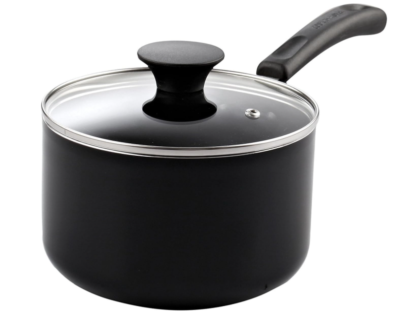 High Quality Nonstick Sauce Pan with Glass Lid 2-Qt, Multi-purpose Pot Saucepan Kitchenware, Black, Aluminum