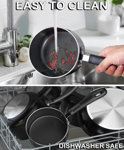 High Quality Nonstick Sauce Pan with Glass Lid 2-Qt, Multi-purpose Pot Saucepan Kitchenware, Black, Aluminum